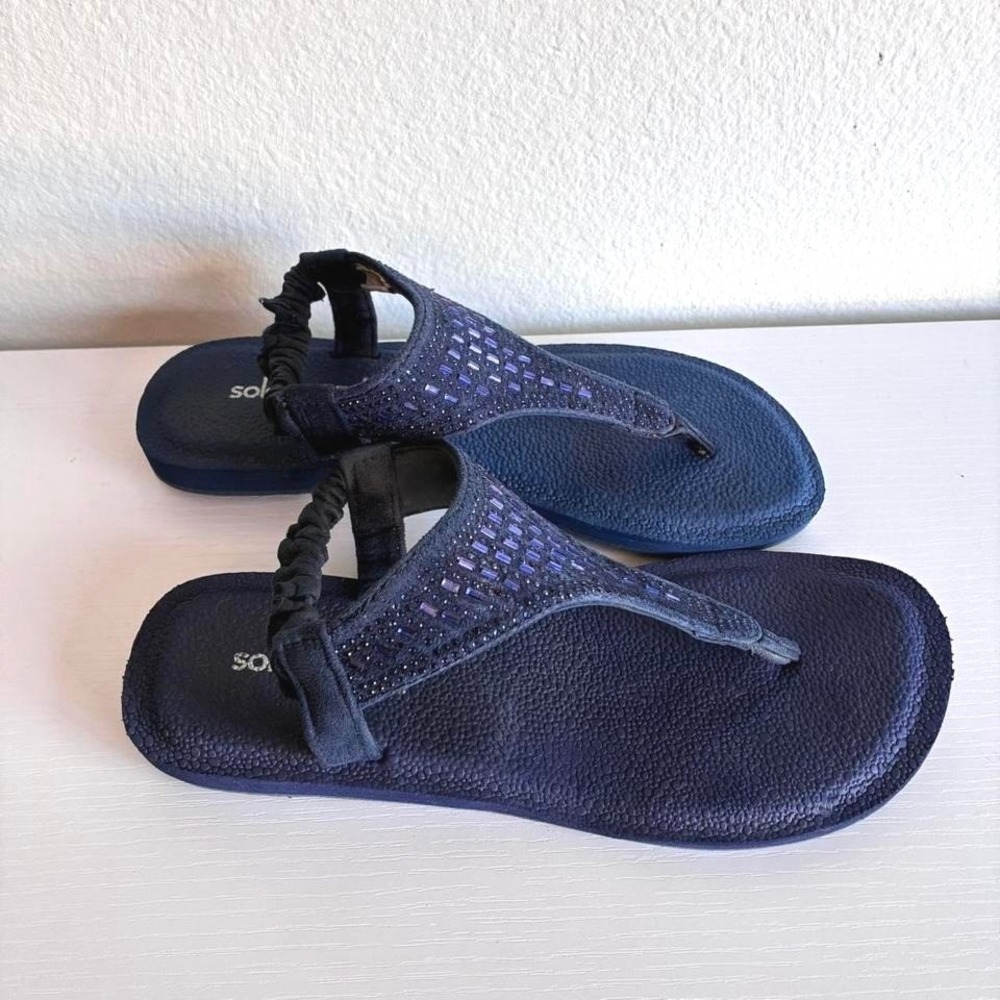 Sole Threads Yoga Mat Sandals Blue Beaded Cushioned Comfort Flip Flops Y2K 8